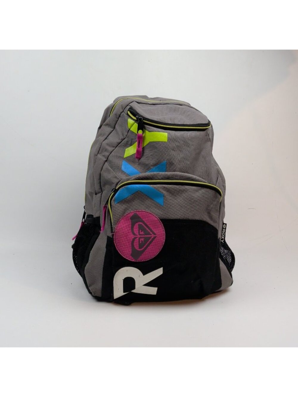 Y2K Roxy Backpack Surf / Skater Girl Heart Logo Gray Multicolor Neon 2000's
